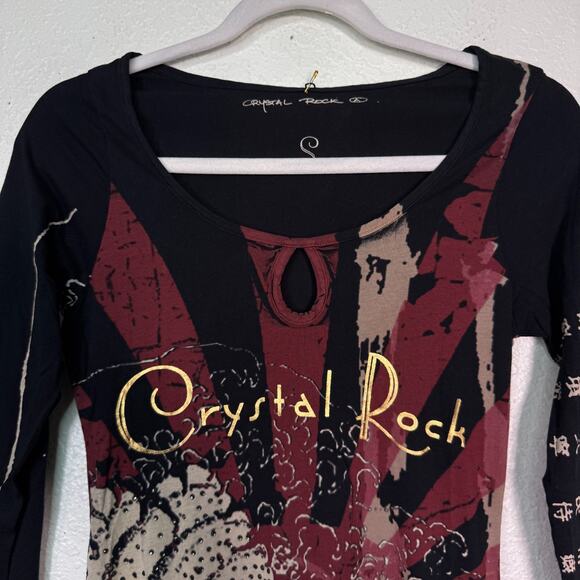 Christian Audigier Crystal Rock Shirt Womens Small Y2K Tuni Tsunami Rhinestone - Picture 6 of 12